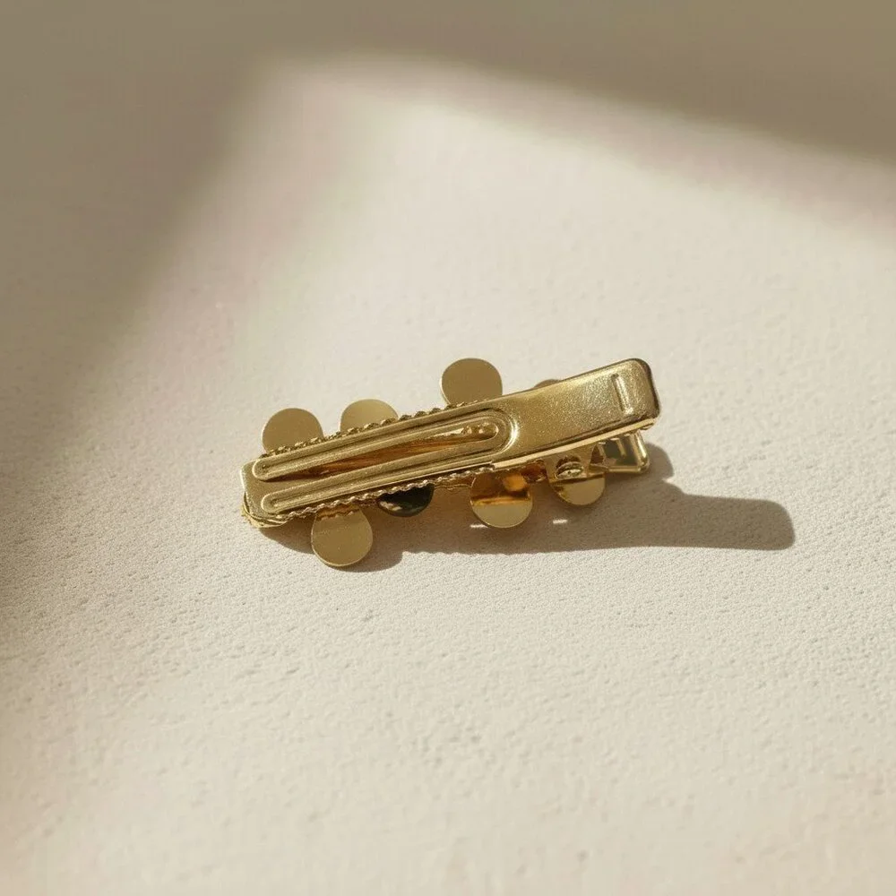 18K Gold Plated Stainless Steel Double Flower Crystal Barrett Elegant Hair Clip